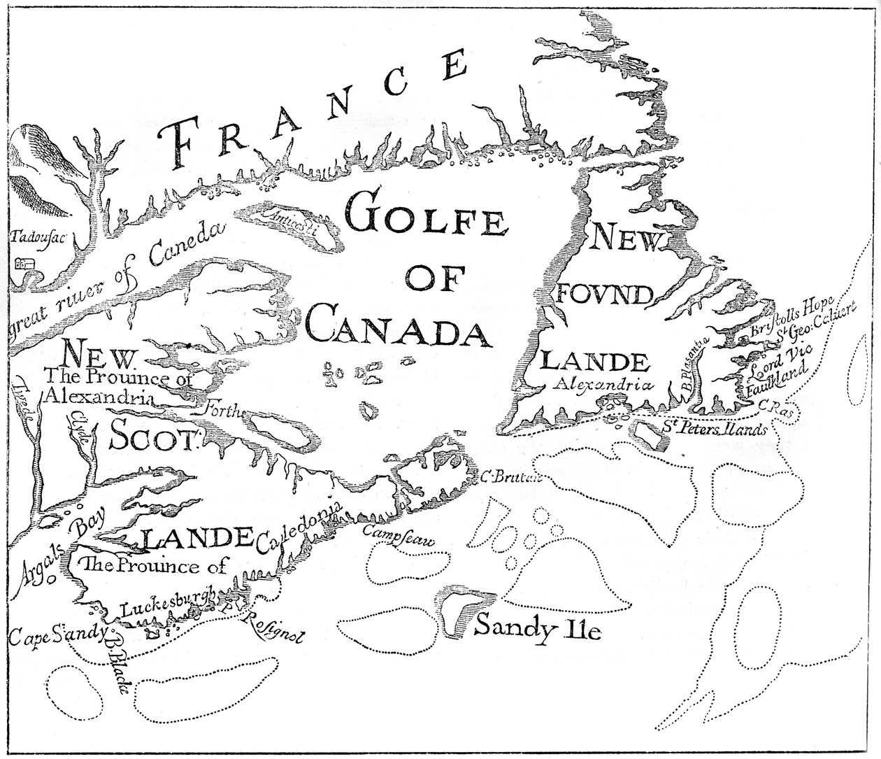 Gammelt kart over Acadia, 1600-tallet c1880 av Unbekannt