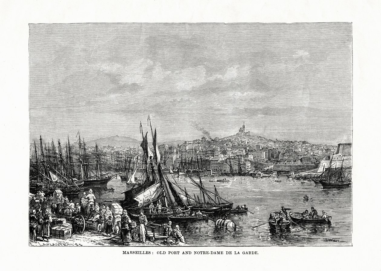 Gammel havn og Notre Dame de la Garde, Marseille, Frankrike, 1879 av Unbekannt