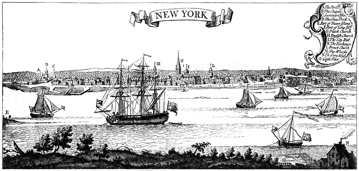 Gammel utsikt over New York, 1730 c1880 av Unbekannt