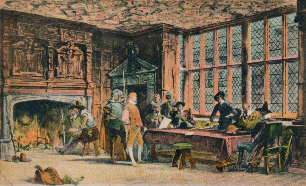 Oliver Cromwell prøver en fange under forsvaret av Banbury. The Globe Room of Ye Olde Reine Dee av Unbekannt