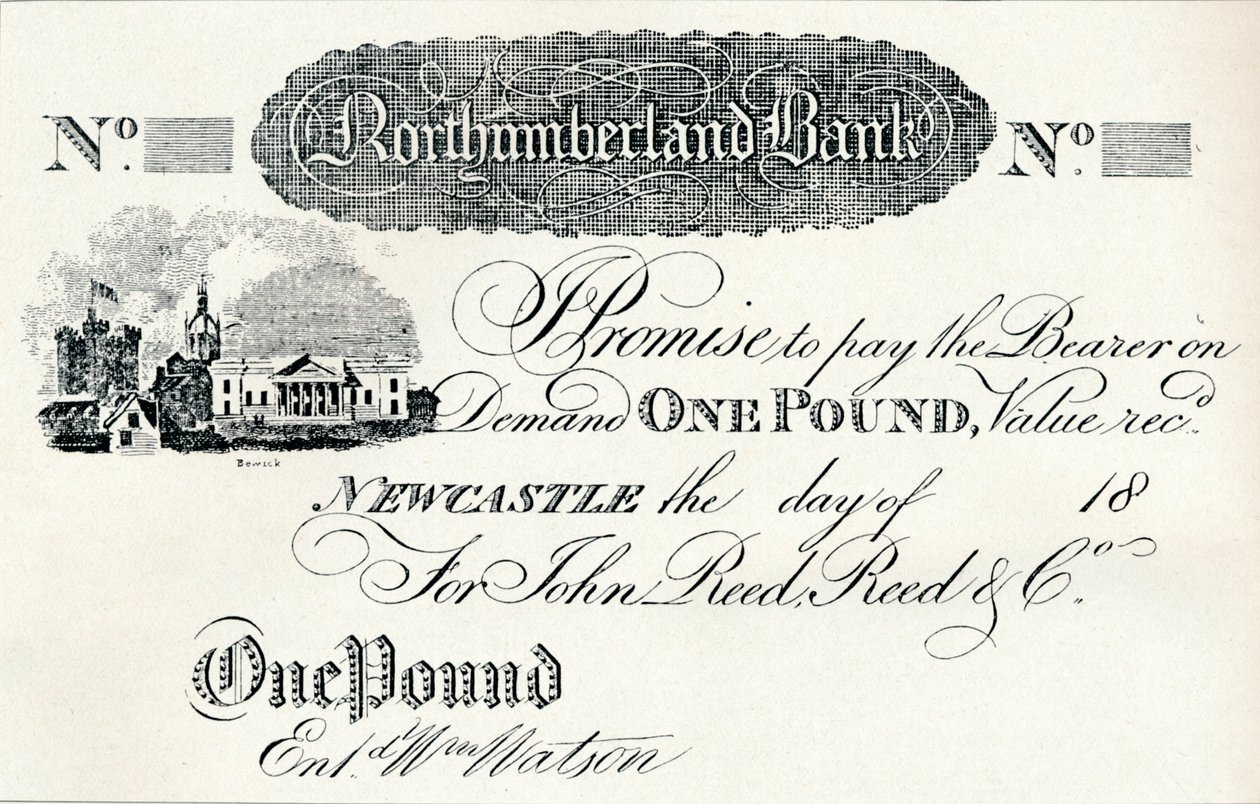 Ett pundseddel utført for Northumberland Bank, c1820 av Unbekannt
