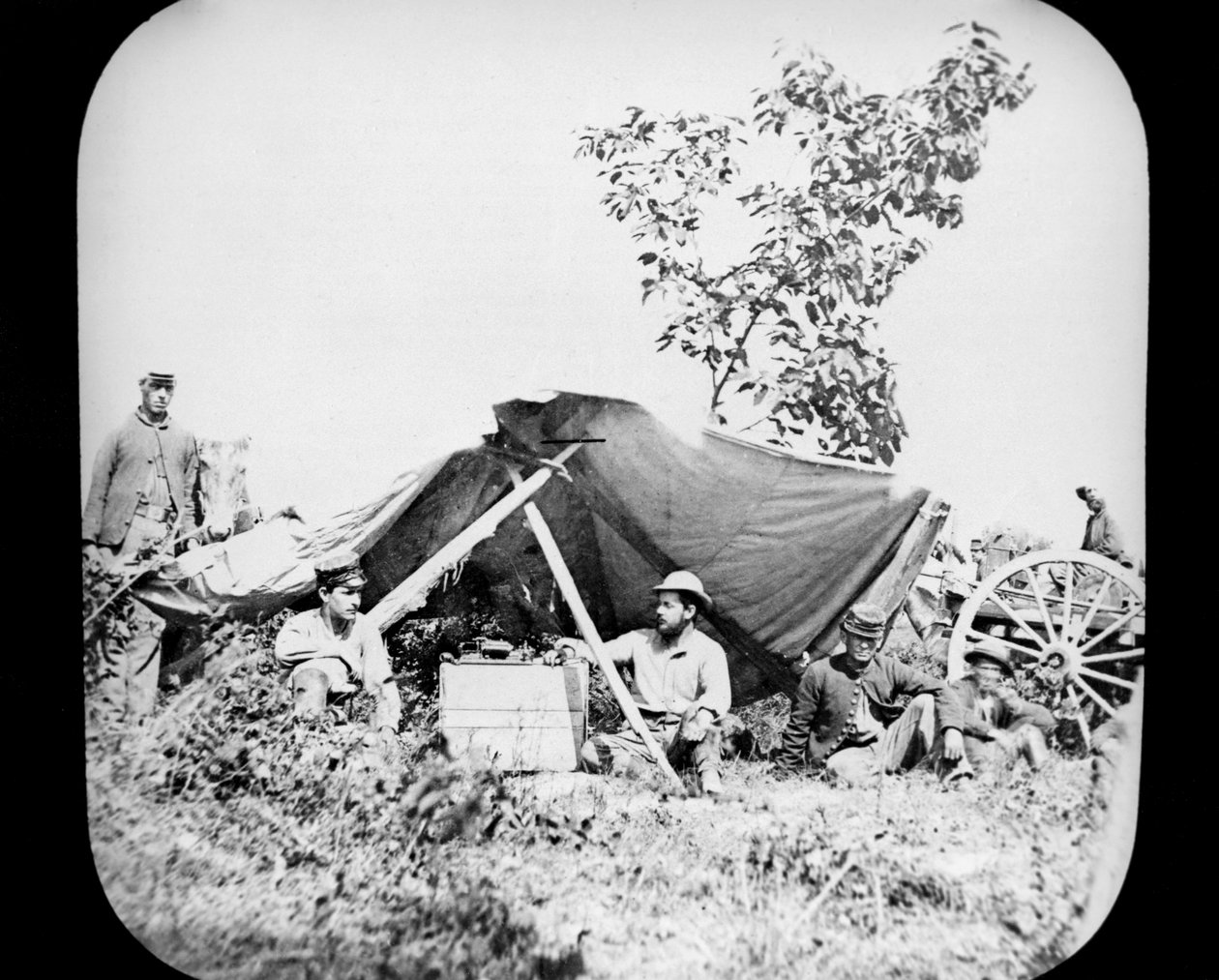 En av General Grants Union Field Telegraph-stasjoner under den amerikanske borgerkrigen, 1861-1865 av Unbekannt
