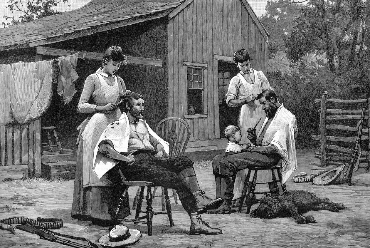 En av en dames plikter - Hair Cutting En Famille, 1889 av Unbekannt