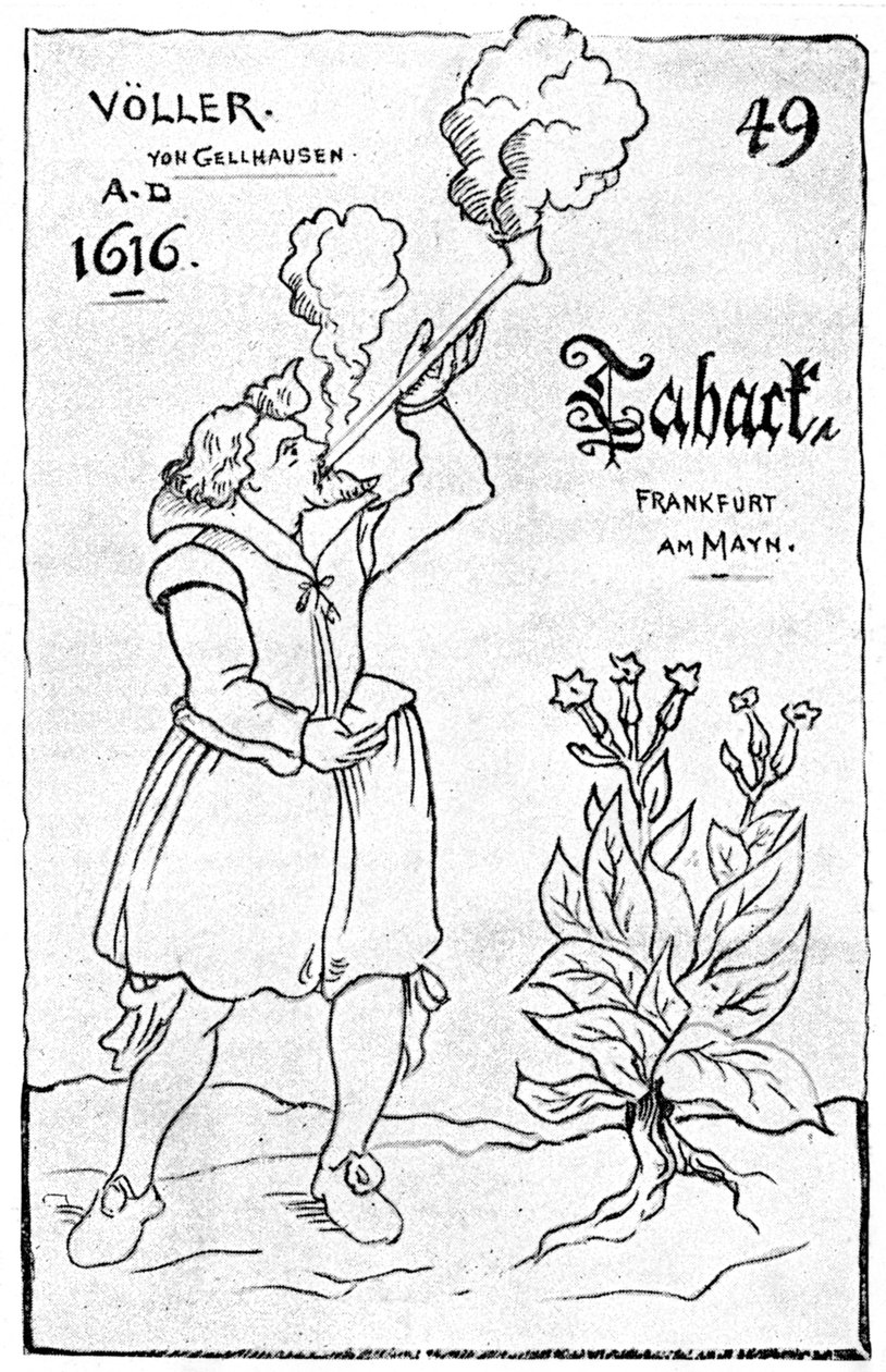 En av de tidligste illustrasjonene av røyking, 1616 1890 av Unbekannt