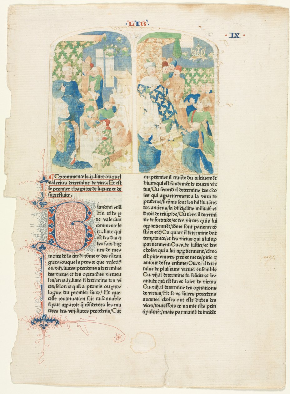 Åpningssiden av bok IX av Valerius Maximuss 1476 av Unbekannt