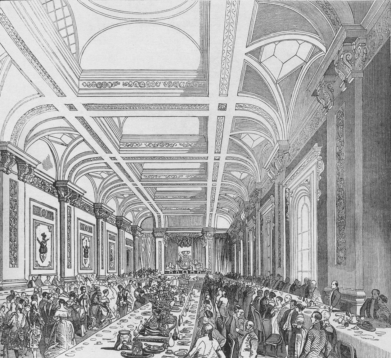 Åpning av den tredje kongelige utveksling, 1844. Bankett i abonnementsrommet, 1928 av Unbekannt