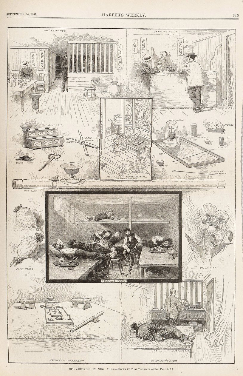 Opiumsrøyking i New York Fra Harpers Weekly, 24. september 1881, 1881 av Unbekannt