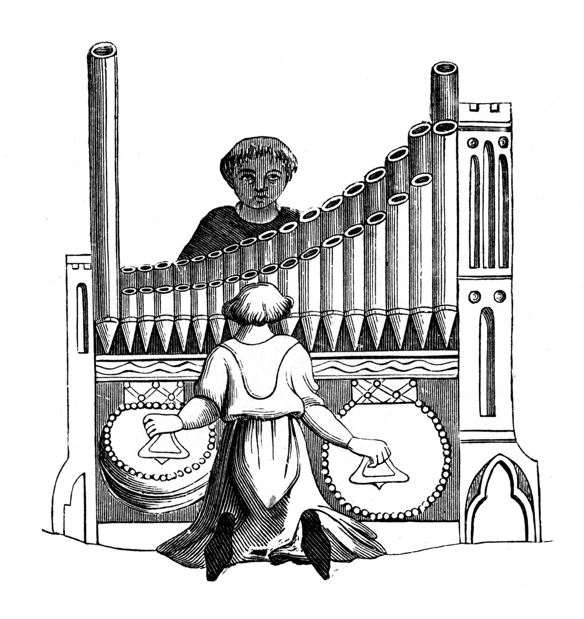 Orgel med et enkelt tastatur, 1300-tallet, 1870 av Unbekannt