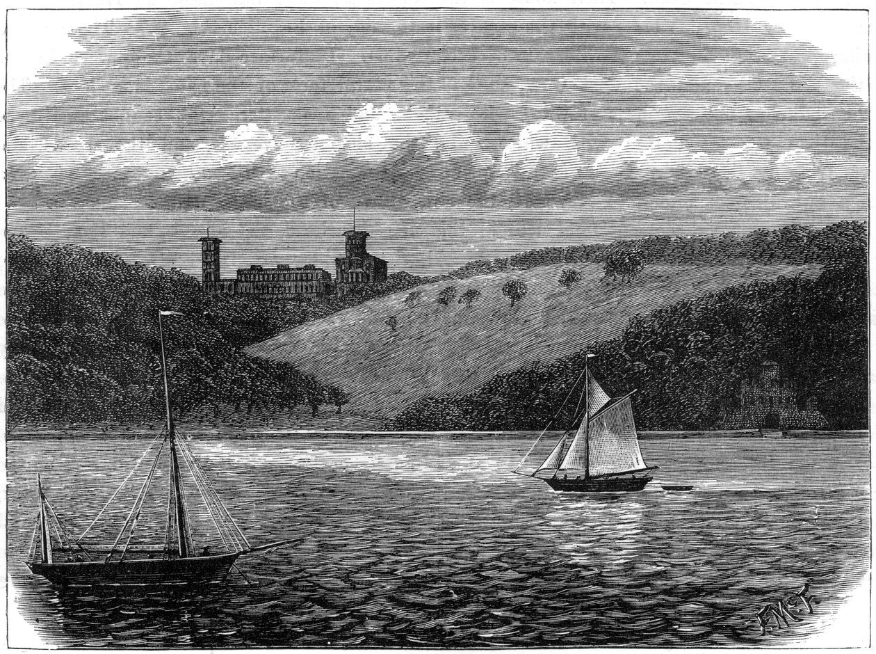 Osborne House, Isle of Wight, sett fra havet, sent på 1800-tallet av Unbekannt