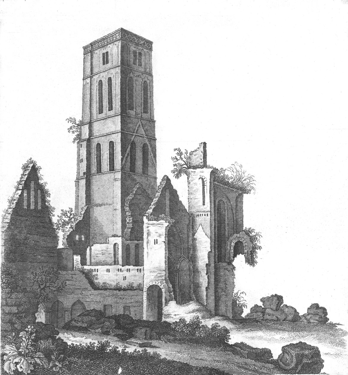Osney Abbey nær Oxford, sent på 1700- og begynnelsen av 1800-tallet av Unbekannt