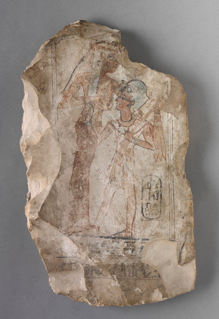 Ostracon: Ramesses II sugd av en gudinne, ca. 1279-1213 f.Kr. av Unbekannt