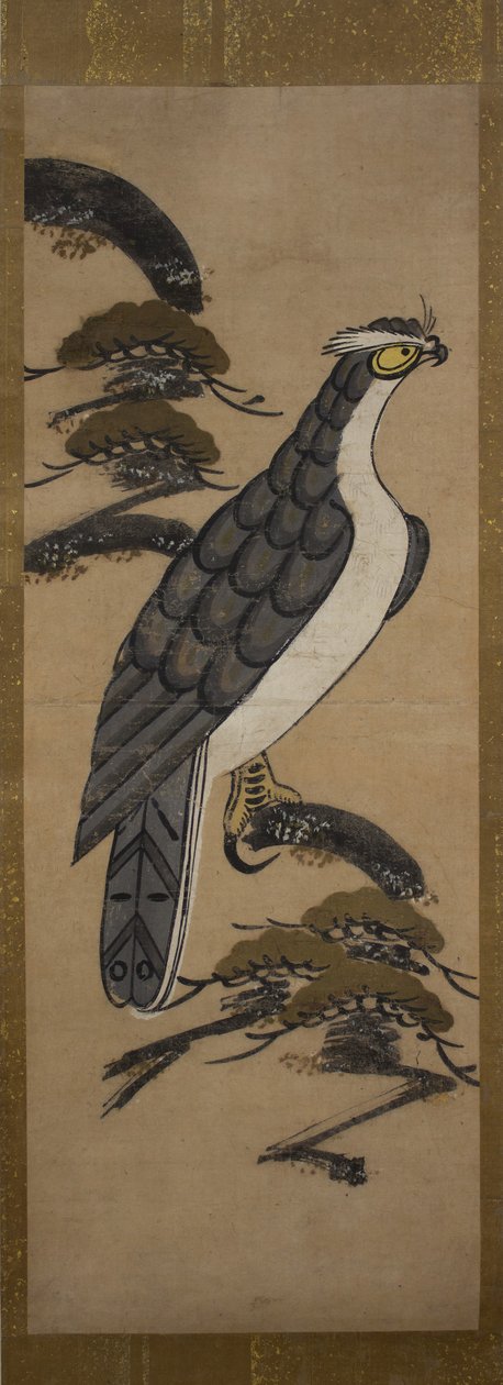 Otsu-e av Falcon on a Pine Tree, 1700-tallet. av Unbekannt