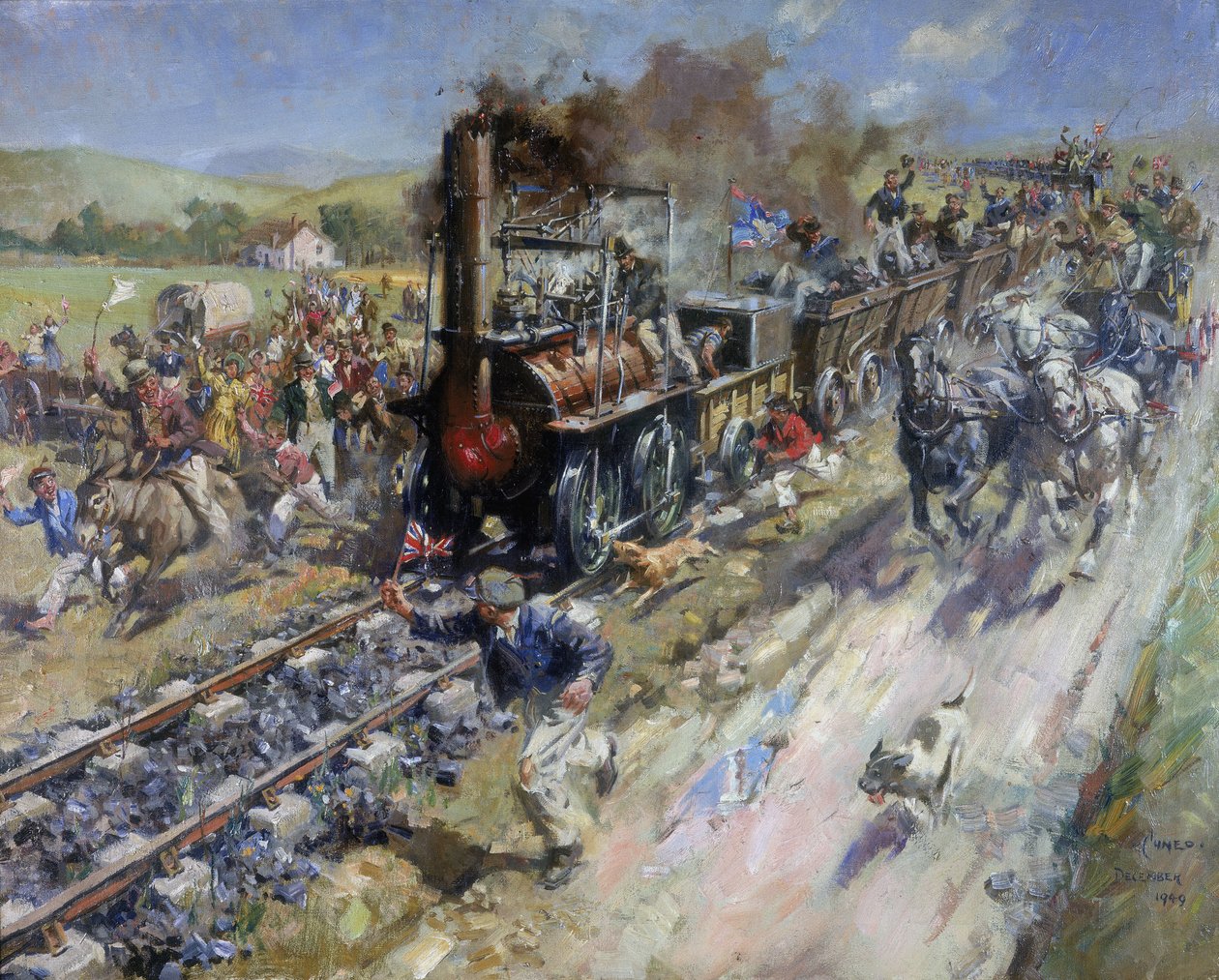Åpning av den første offentlige linjen til Stockton og Darlington Railway av Unbekannt