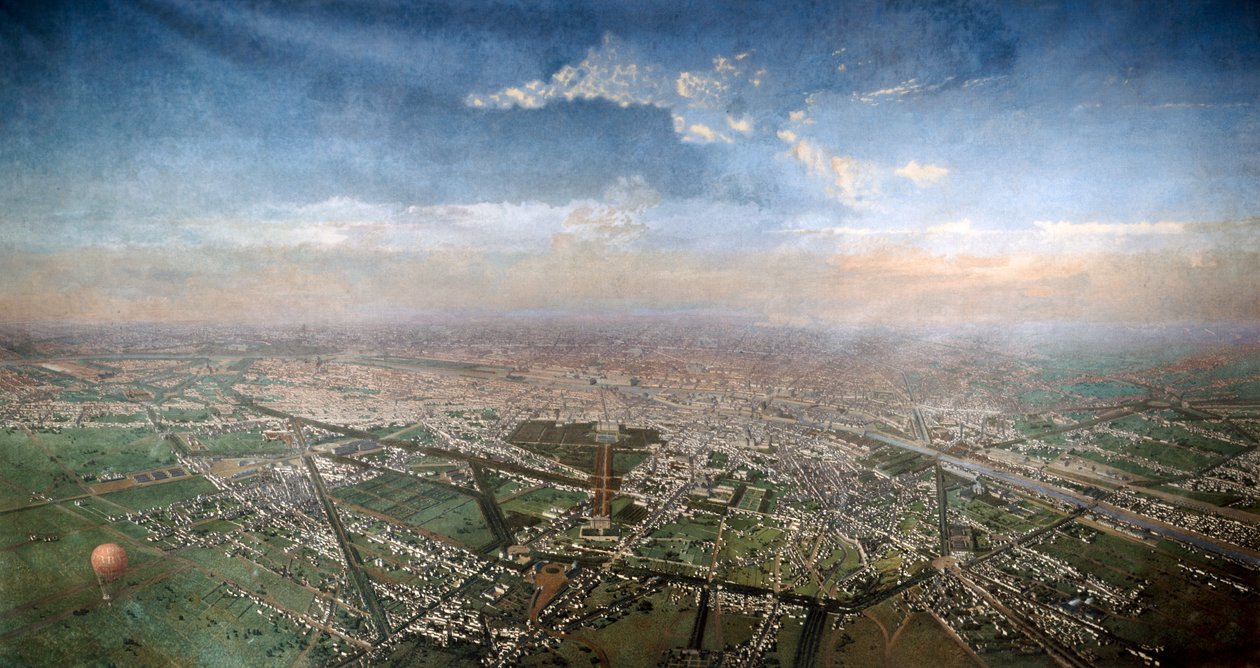Samlet utsikt over Paris, tatt fra observatoriet i en ballong, 1855 av Unbekannt