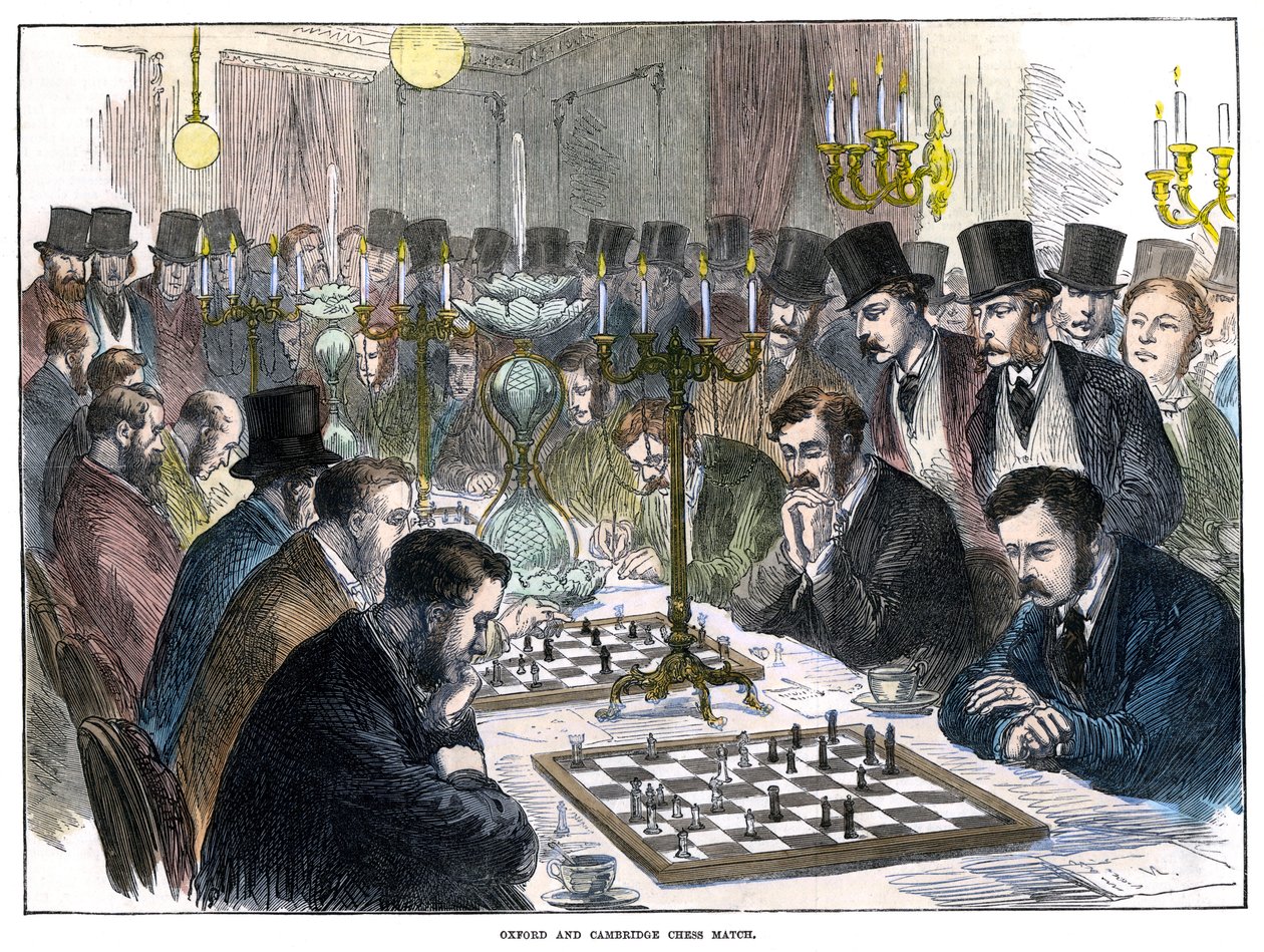 Oxford og Cambridge Chess Match, 1800-tallet av Unbekannt