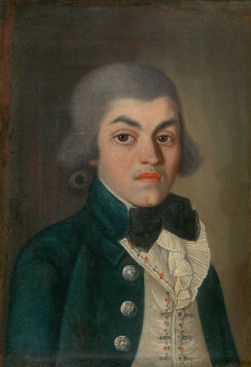 PORTRETT AV GENTLEMAN MED PLISSET JABOT av Unbekannt