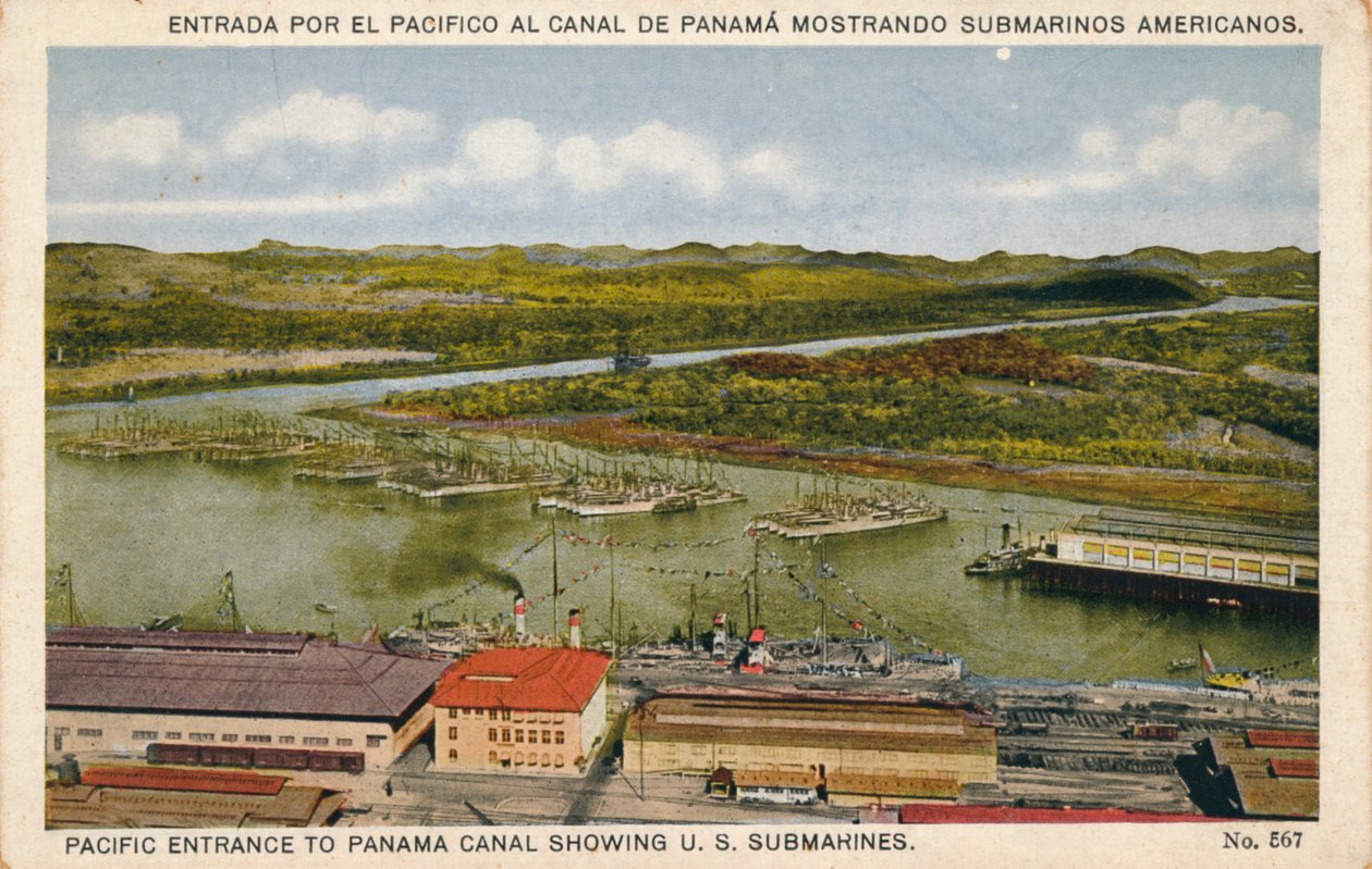 Stillehavsinngang til Panamakanalen viser amerikanske ubåter, c1920-tallet av Unbekannt