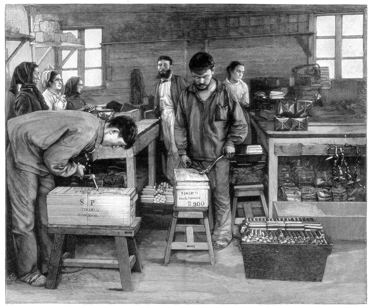 Pakking av patroner i esker på Isleten, nær Fluelen, Sveits, 1893 av Unbekannt