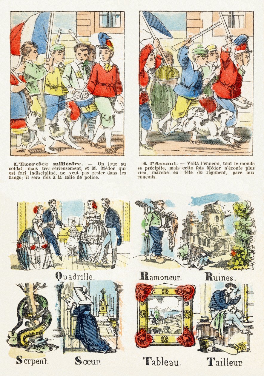 Side 7 - barnespill: militærøvelse, På angrep - Alfabet - Underholdning for barn - Epinale bilder, populær serie, rundt 1890 av Unbekannt