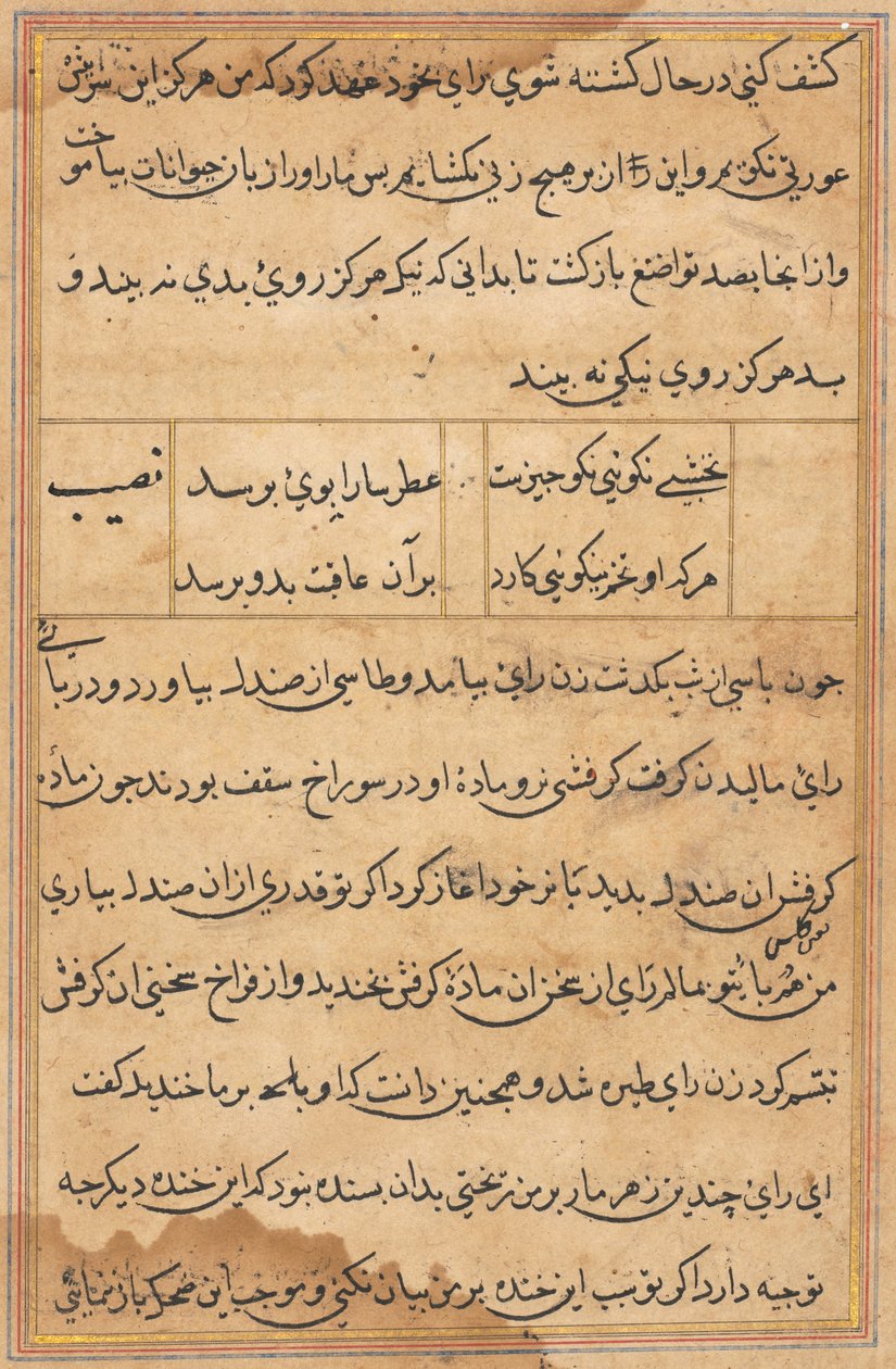 Side fra Tales of a Parrot Tuti-nama: tekstside, ca. 1560. av Unbekannt