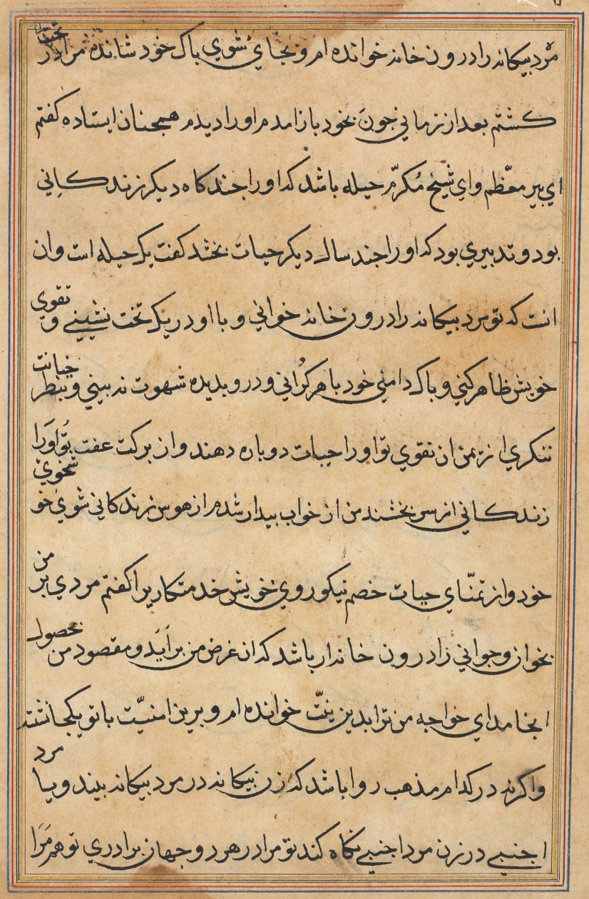 Side fra Tales of a Parrot Tuti-nama: tekstside, ca. 1560. av Unbekannt