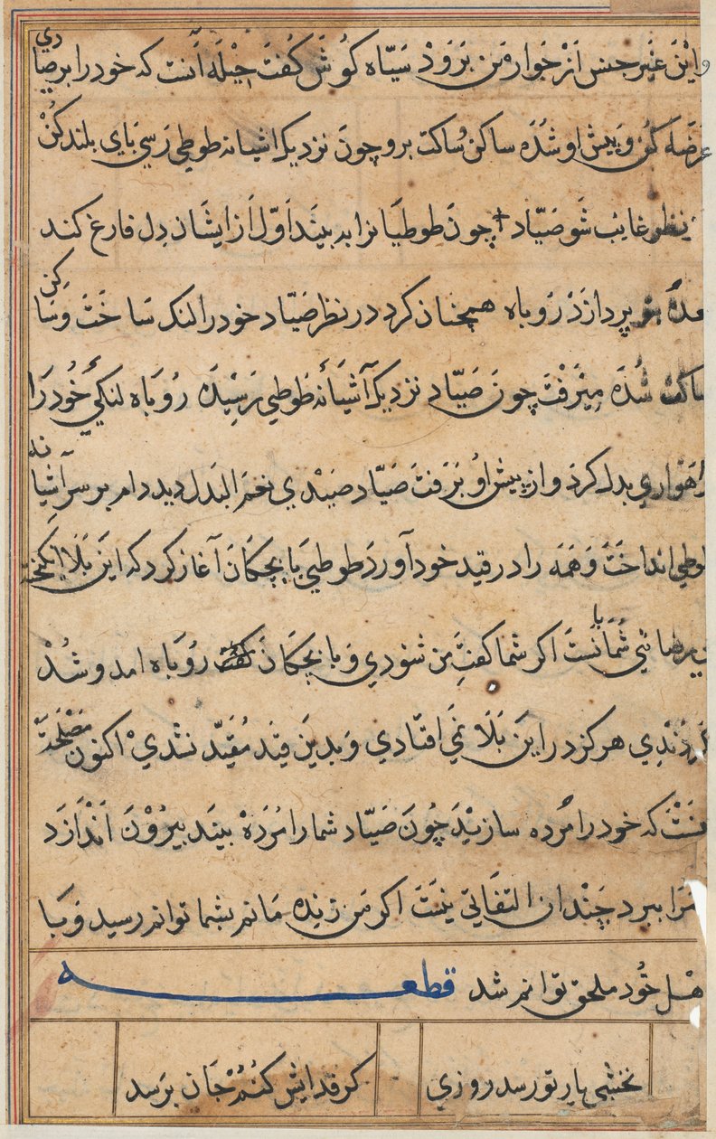 Side fra Tales of a Parrot Tuti-nama: tekstside, ca. 1560. av Unbekannt