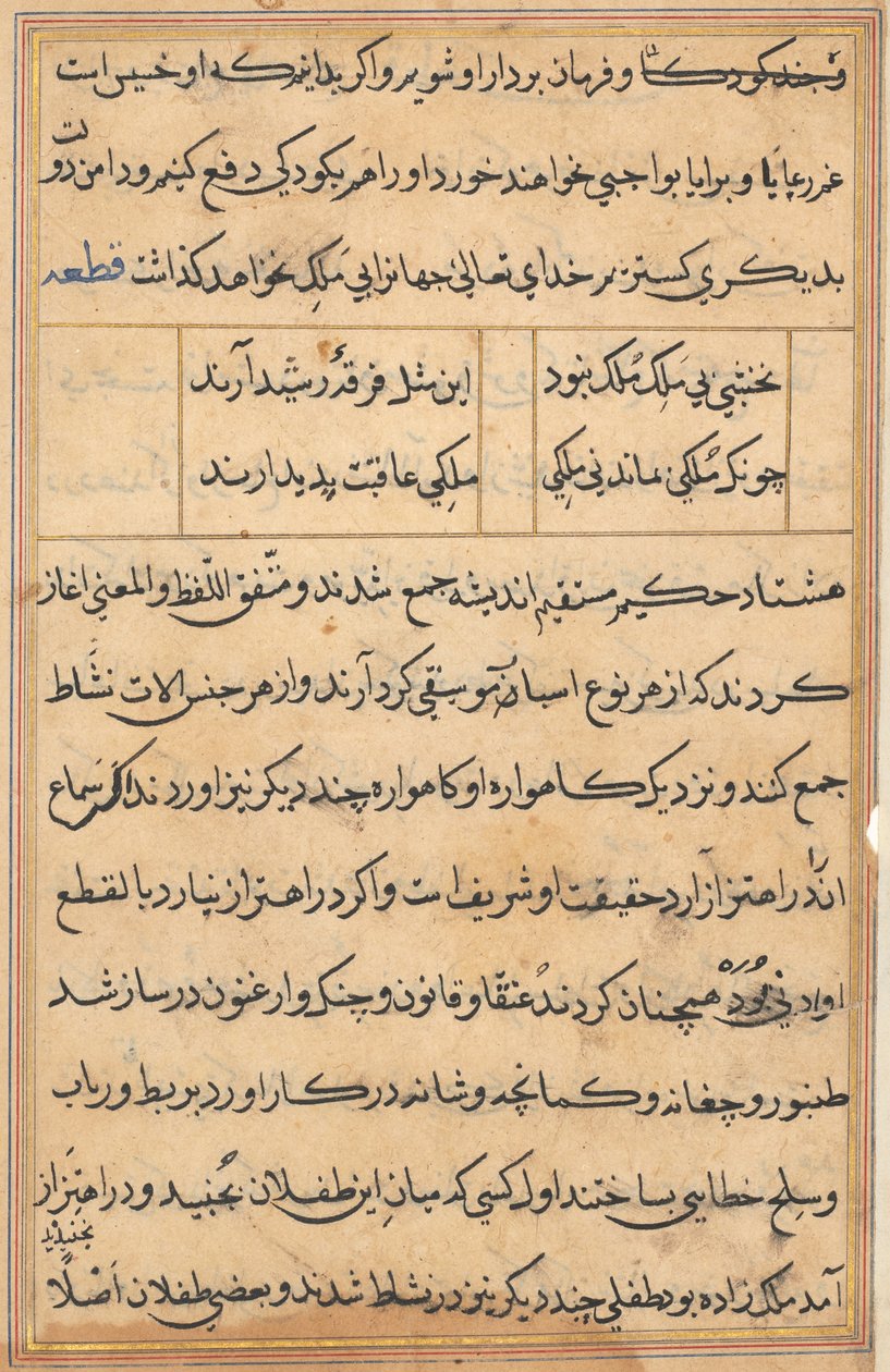 Side fra Tales of a Parrot Tuti-nama: tekstside, ca. 1560. av Unbekannt