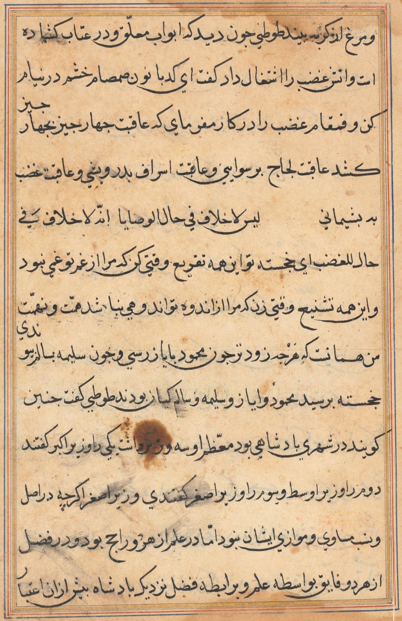 Side fra Tales of a Parrot Tuti-nama: tekstside, ca. 1560. av Unbekannt