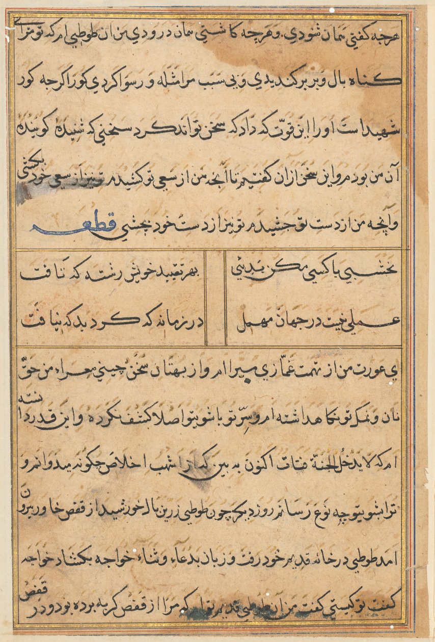 Side fra Tales of a Parrot Tuti-nama: tekstside, ca. 1560. av Unbekannt