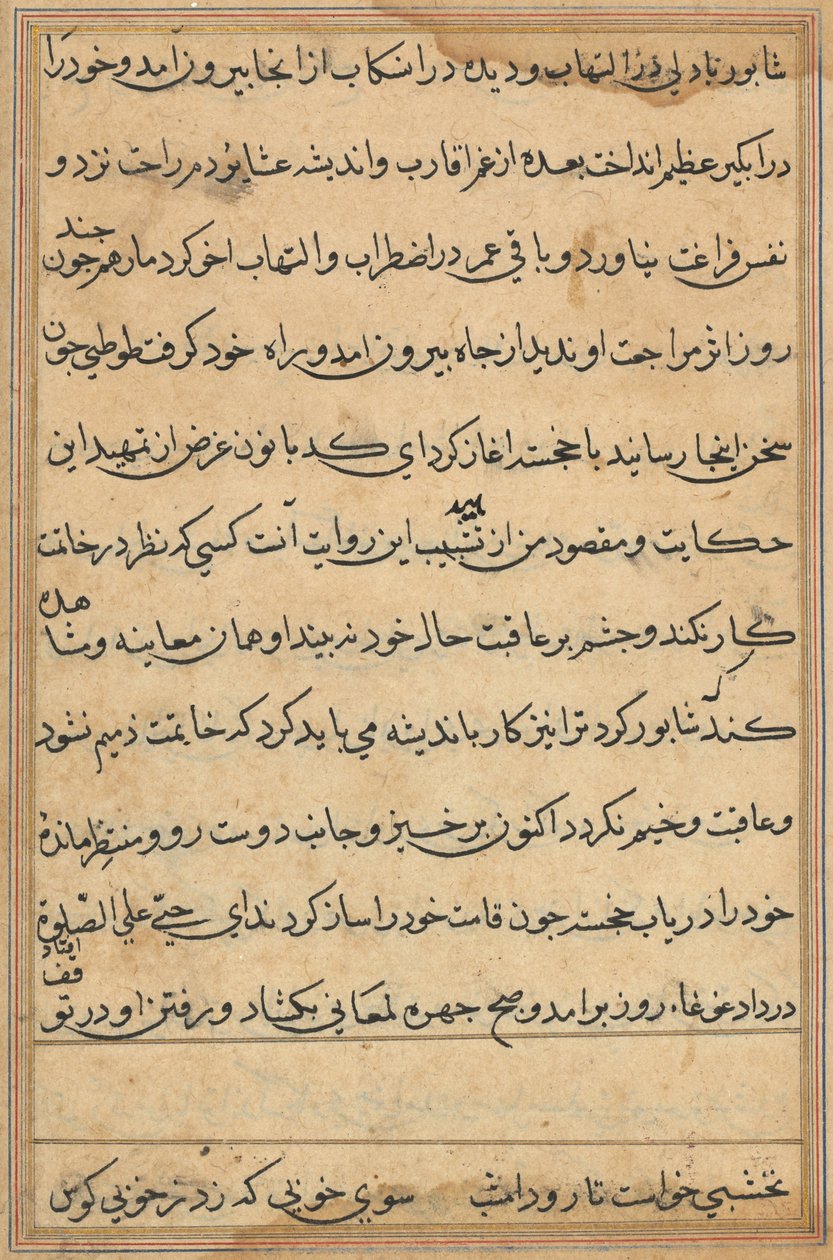 Side fra Tales of a Parrot Tuti-nama: tekstside, ca. 1560. av Unbekannt