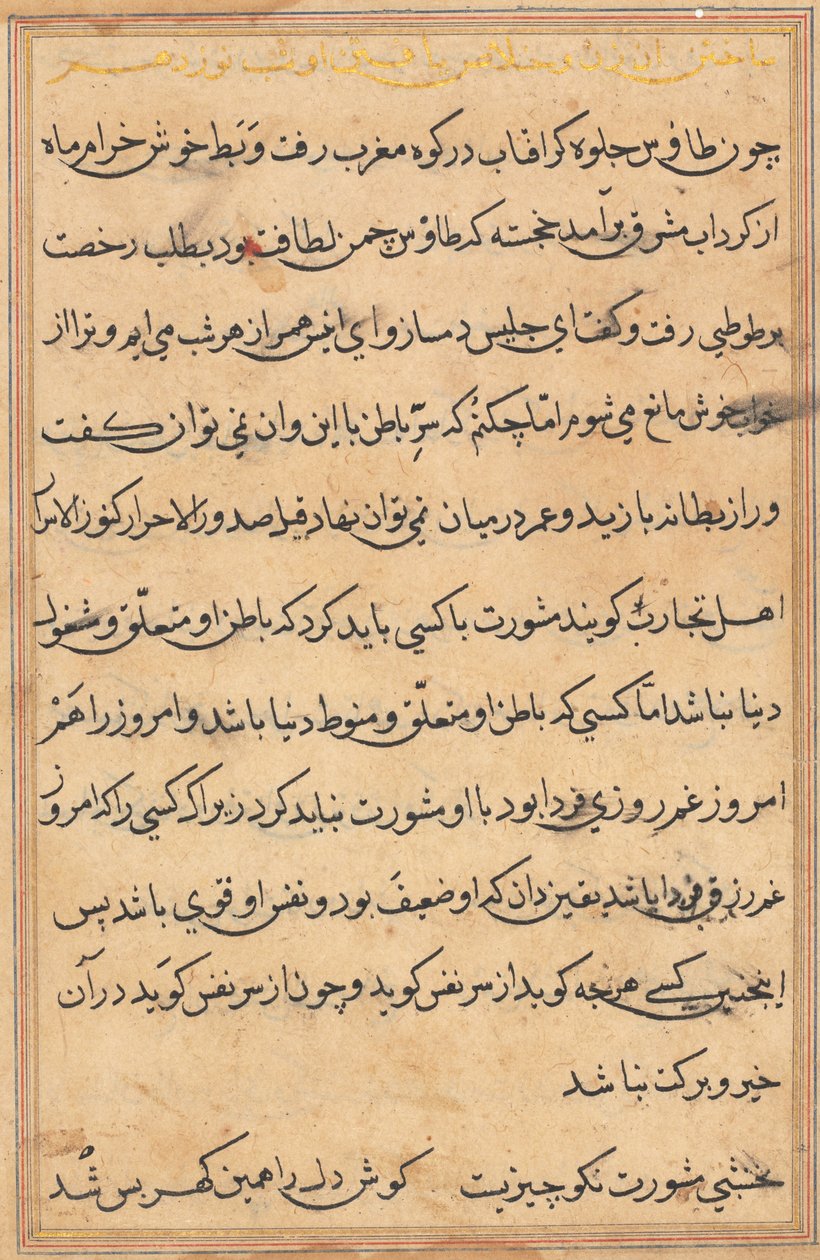 Side fra Tales of a Parrot Tuti-nama: tekstside, ca. 1560. av Unbekannt