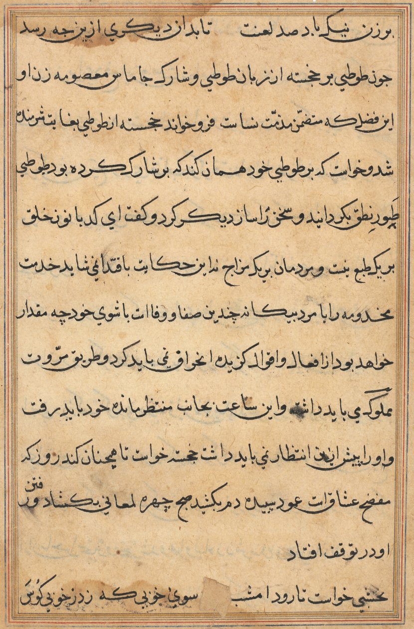 Side fra Tales of a Parrot Tuti-nama: tekstside, ca. 1560. av Unbekannt