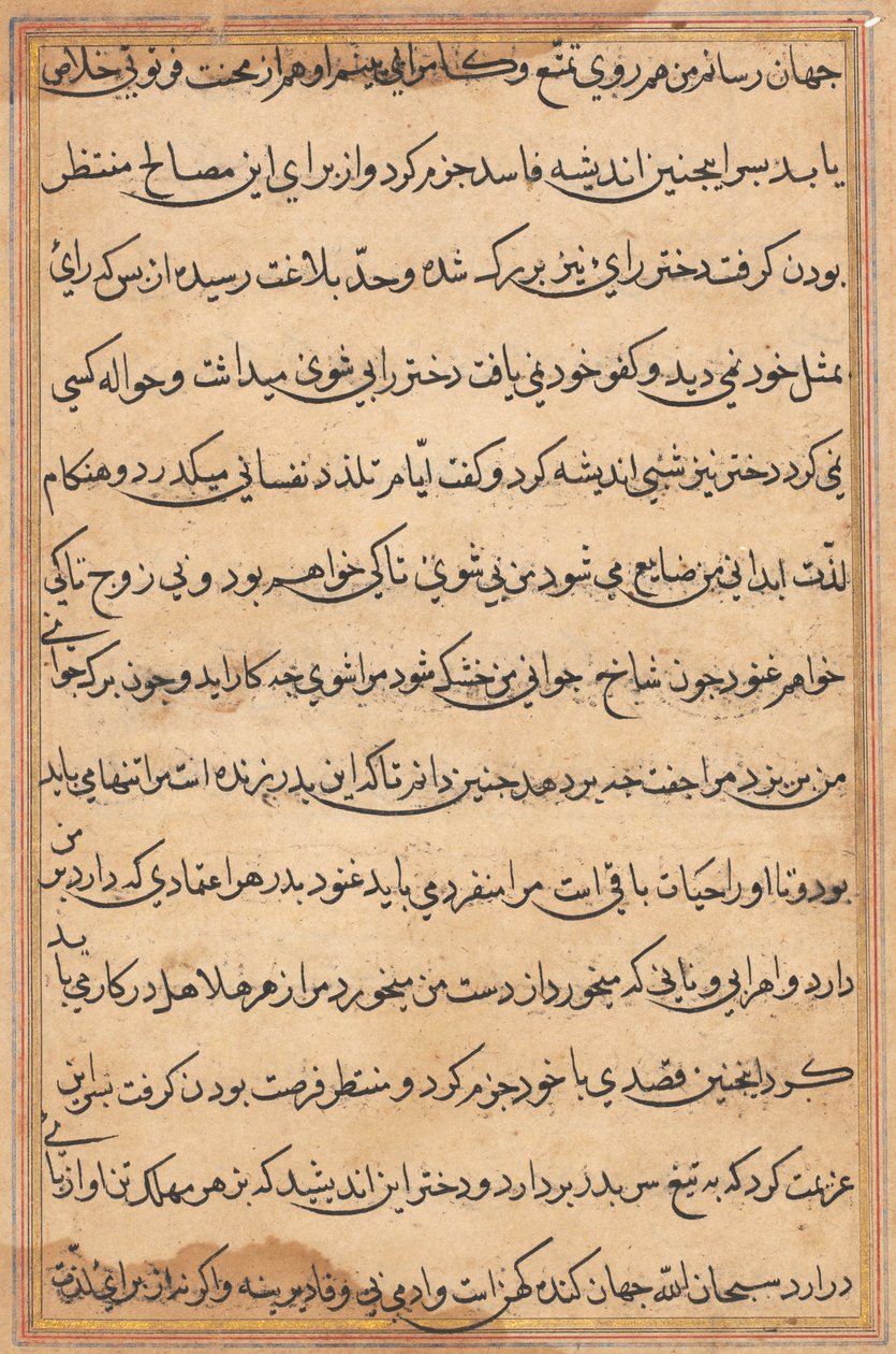 Side fra Tales of a Parrot Tuti-nama: tekstside, ca. 1560. av Unbekannt