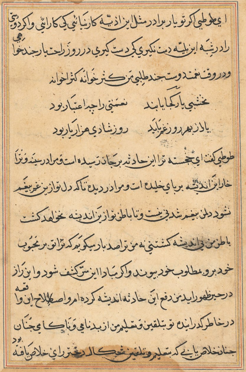 Side fra Tales of a Parrot Tuti-nama: tekstside, ca. 1560. av Unbekannt