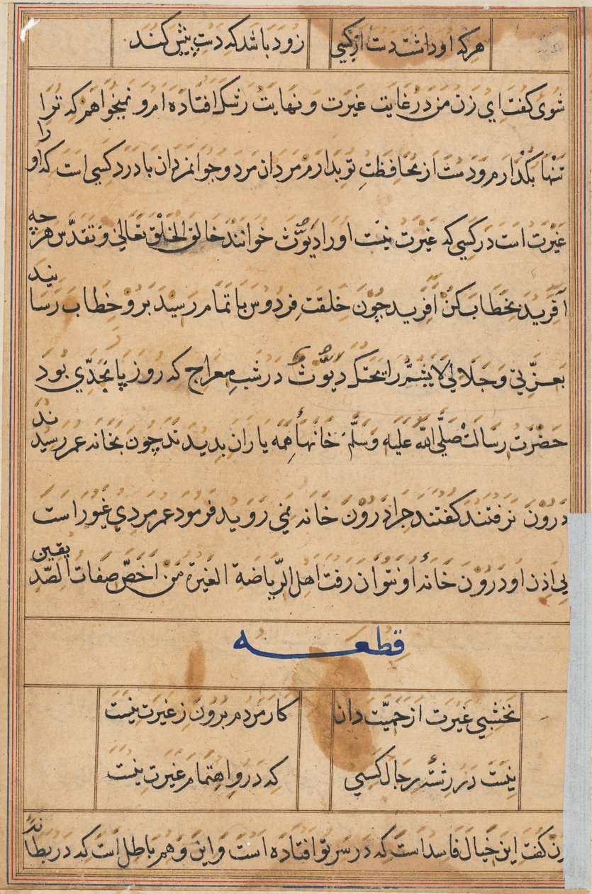 Side fra Tales of a Parrot Tuti-nama: tekstside, ca. 1560. av Unbekannt