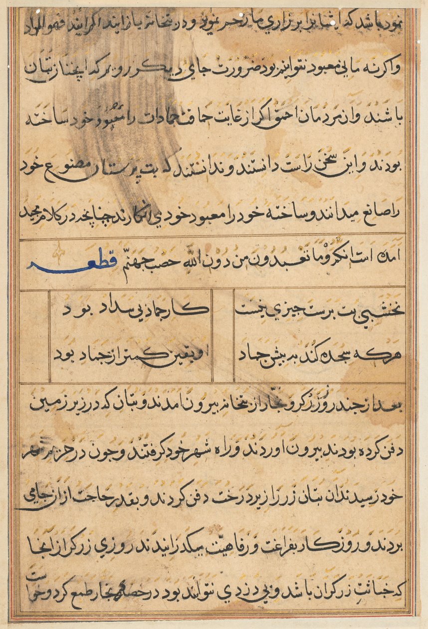 Side fra Tales of a Parrot Tuti-nama: tekstside, ca. 1560. av Unbekannt