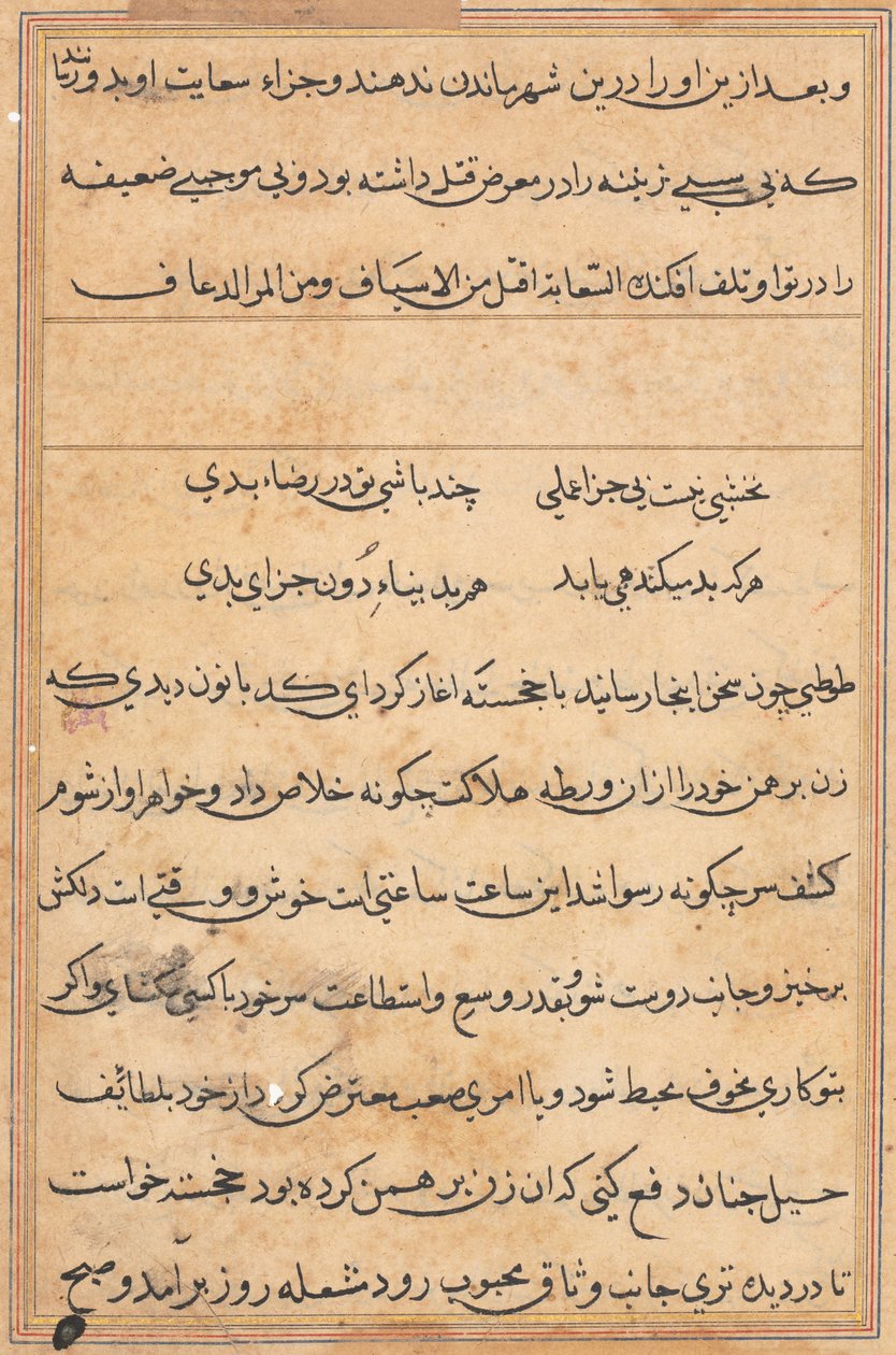 Side fra Tales of a Parrot Tuti-nama: tekstside, ca. 1560. av Unbekannt