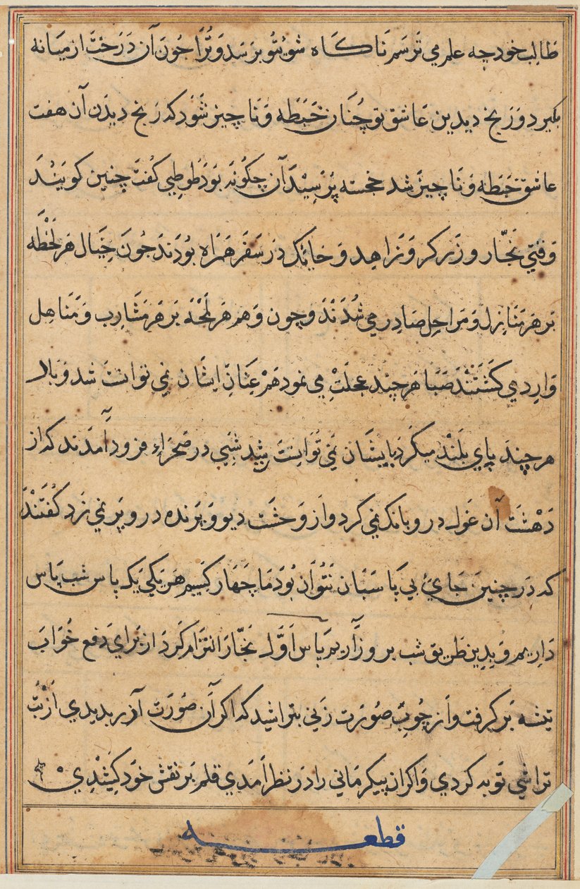 Side fra Tales of a Parrot Tuti-nama: tekstside, ca. 1560. av Unbekannt