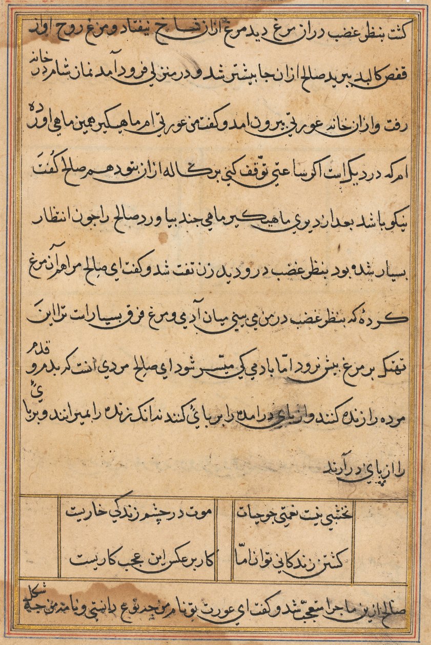 Side fra Tales of a Parrot Tuti-nama: tekstside, ca. 1560. av Unbekannt