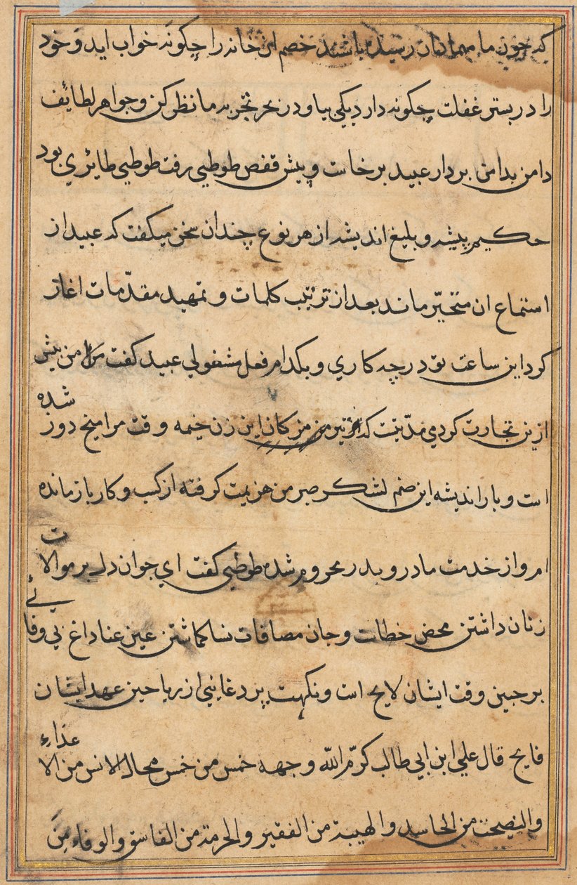 Side fra Tales of a Parrot Tuti-nama: tekstside, ca. 1560. av Unbekannt