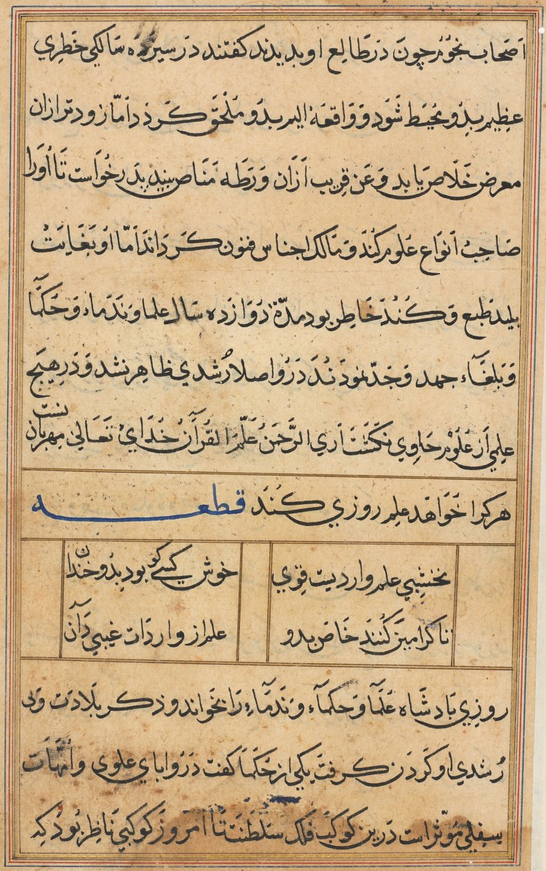 Side fra Tales of a Parrot Tuti-nama: tekstside, ca. 1560. av Unbekannt