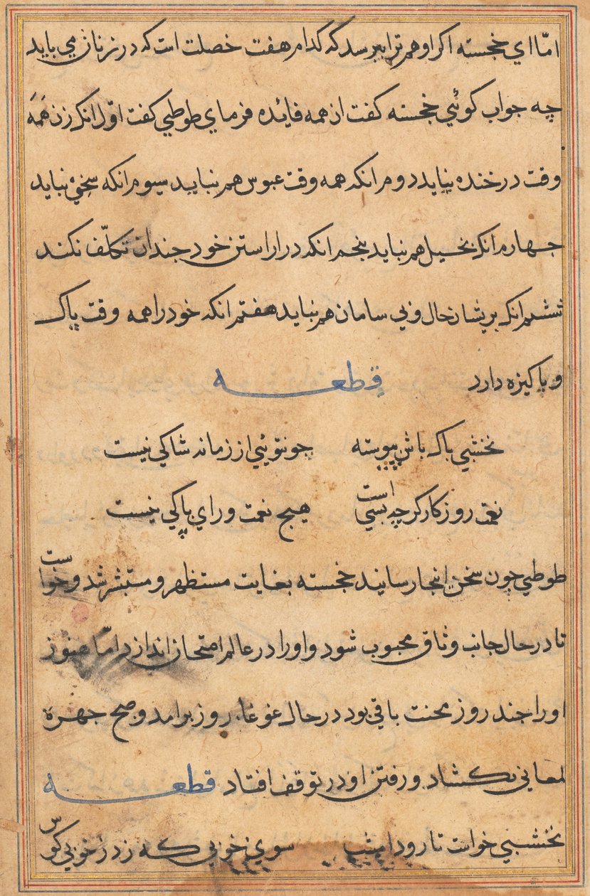 Side fra Tales of a Parrot Tuti-nama: tekstside, ca. 1560. av Unbekannt