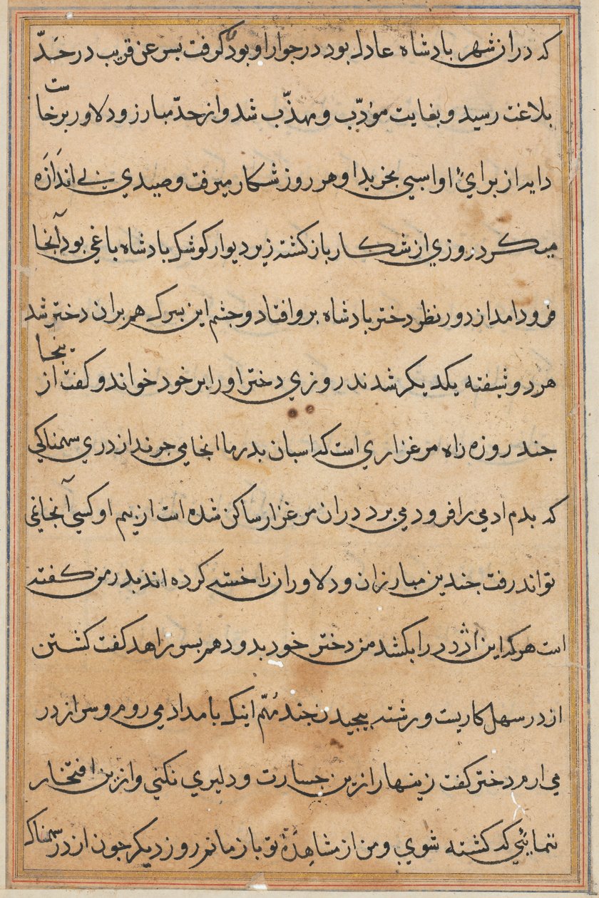 Side fra Tales of a Parrot Tuti-nama: tekstside, ca. 1560. av Unbekannt