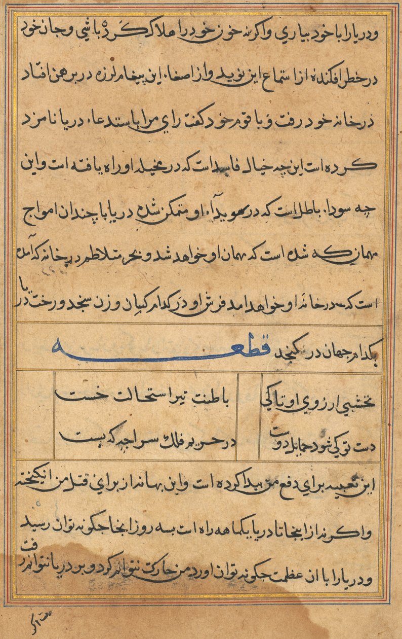 Side fra Tales of a Parrot Tuti-nama: tekstside, ca. 1560. av Unbekannt