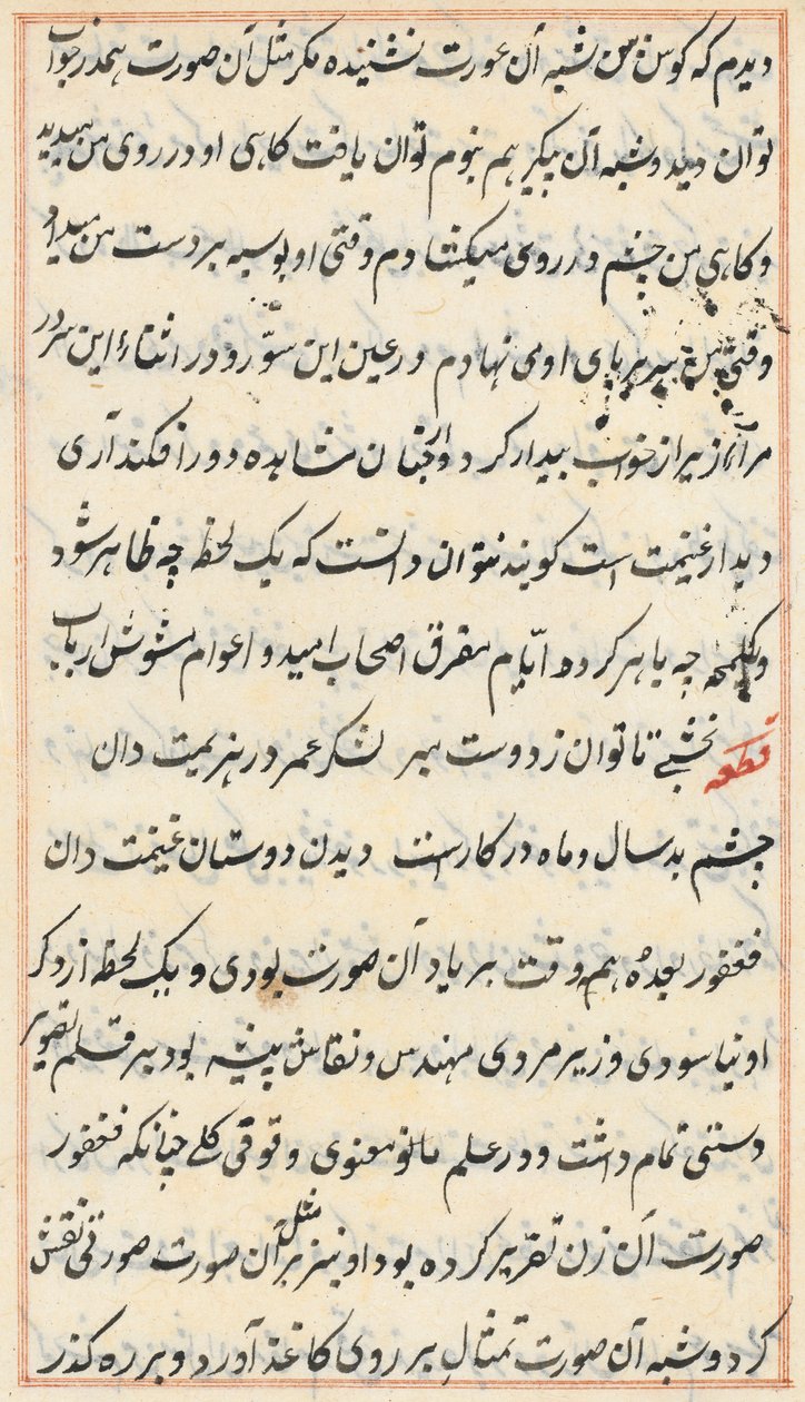 Side fra Tales of a Parrot Tuti-nama: tekstside, ca. 1560. av Unbekannt