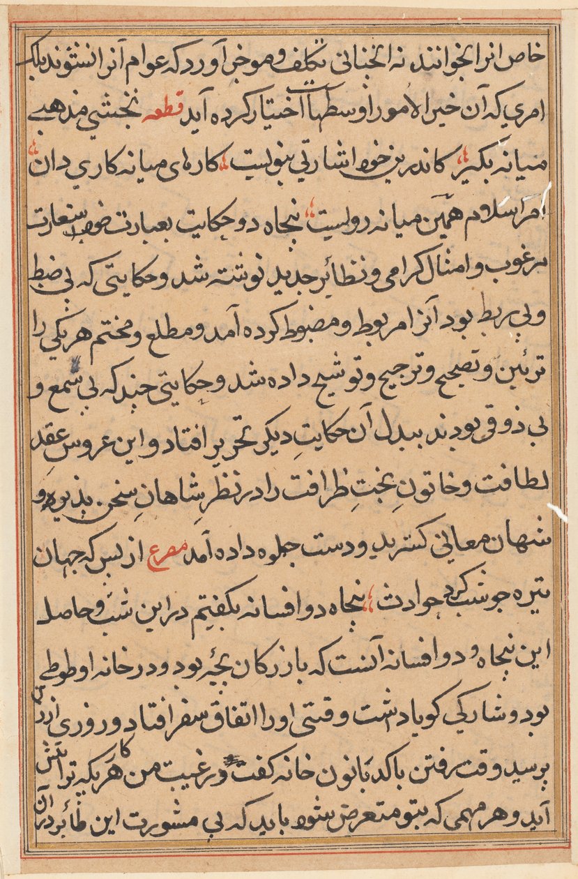 Side fra Tales of a Parrot Tuti-nama: tekstside, ca. 1560. av Unbekannt