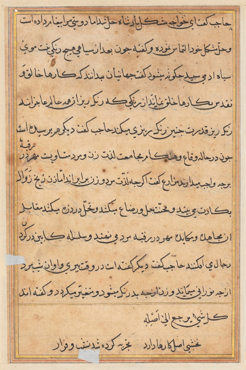 Side fra Tales of a Parrot Tuti-nama: tekstside, ca. 1560. av Unbekannt