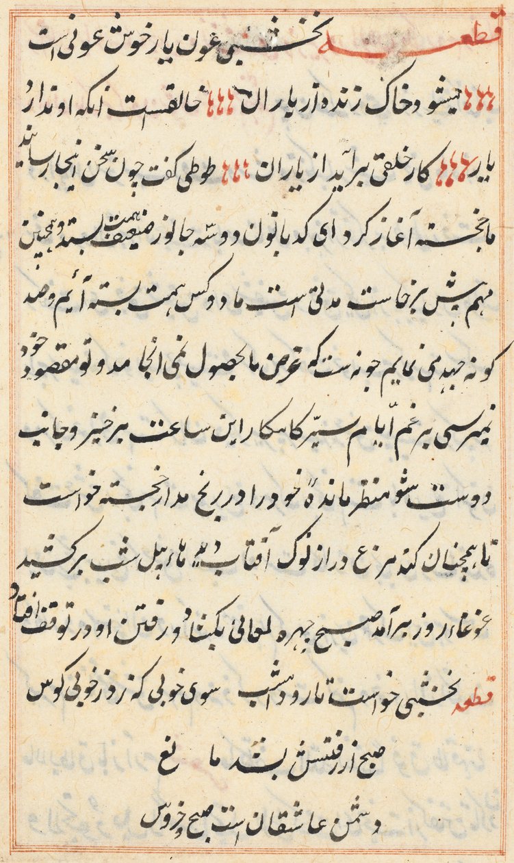 Side fra Tales of a Parrot Tuti-nama: tekstside, ca. 1560. av Unbekannt