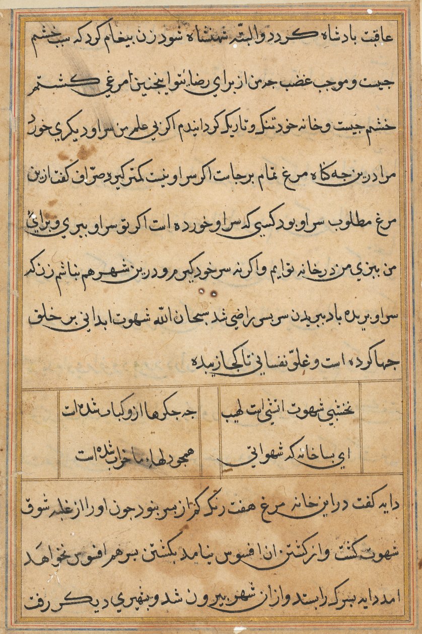 Side fra Tales of a Parrot Tuti-nama: tekstside, ca. 1560. av Unbekannt