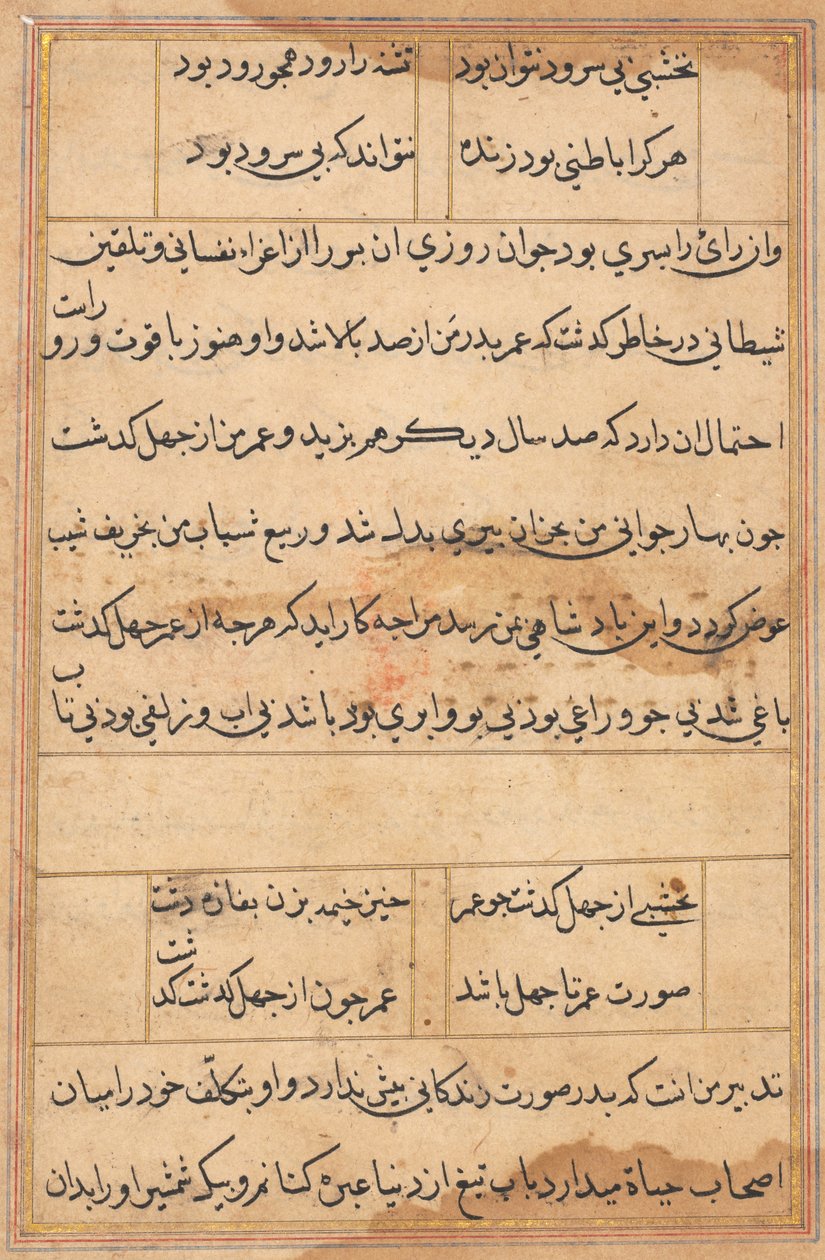 Side fra Tales of a Parrot Tuti-nama: tekstside, ca. 1560. av Unbekannt